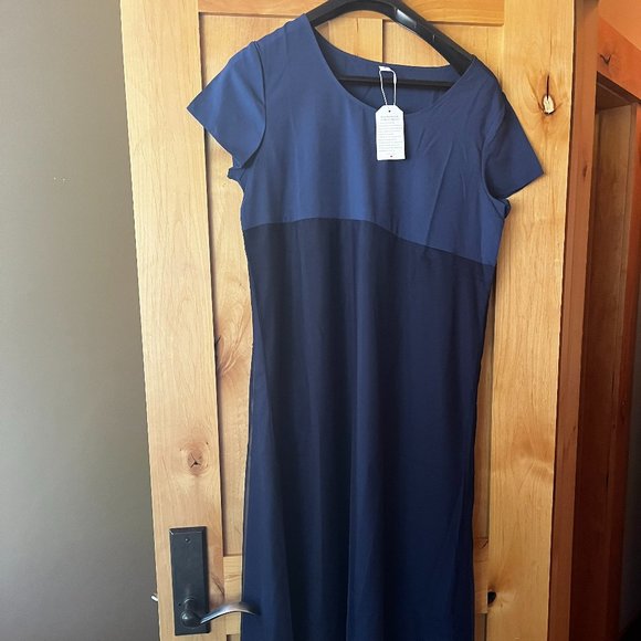 Brand new deep blue full length dress with a same color sheer fabric on top. - Picture 1 of 2